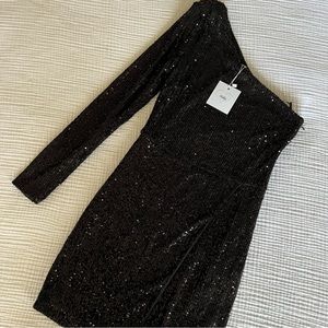 Adika black one shoulder sequin dress